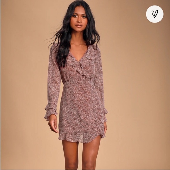 Zoelle Burgundy Floral Print Ruffled Long Sleeve Mini Dress from Lulus - Picture 1 of 3